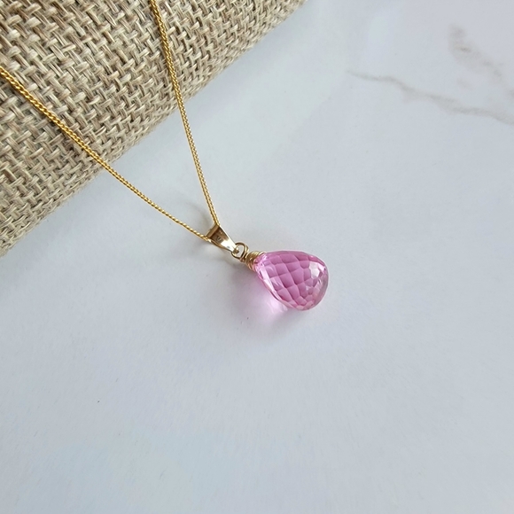Pink sapphire  Necklace Minimalist Crystal Gemstone September Birthstone - Picture 6 of 6